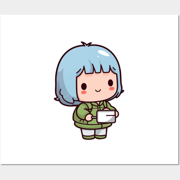 Kawaii camping girl Wall Art by Mon Kawaii Lab